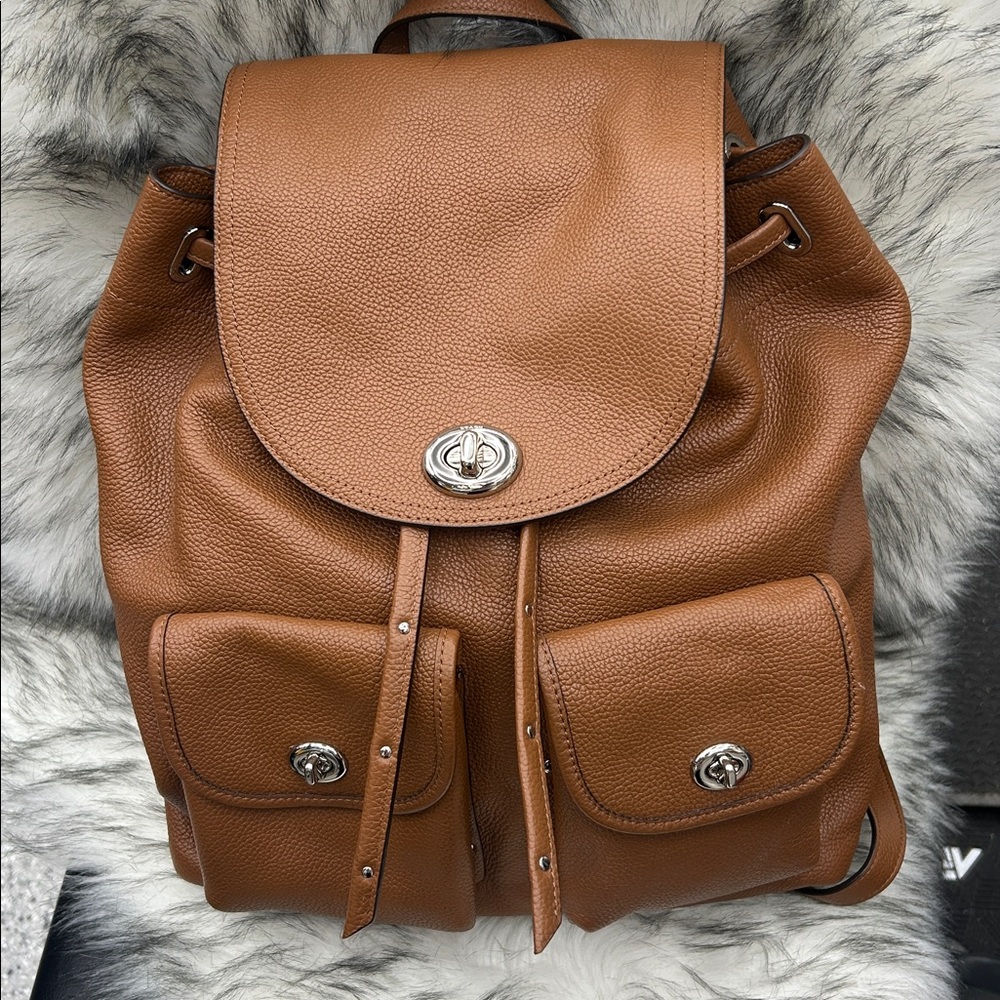 Coach Pebbled Leather Backpack in Saddle Brown